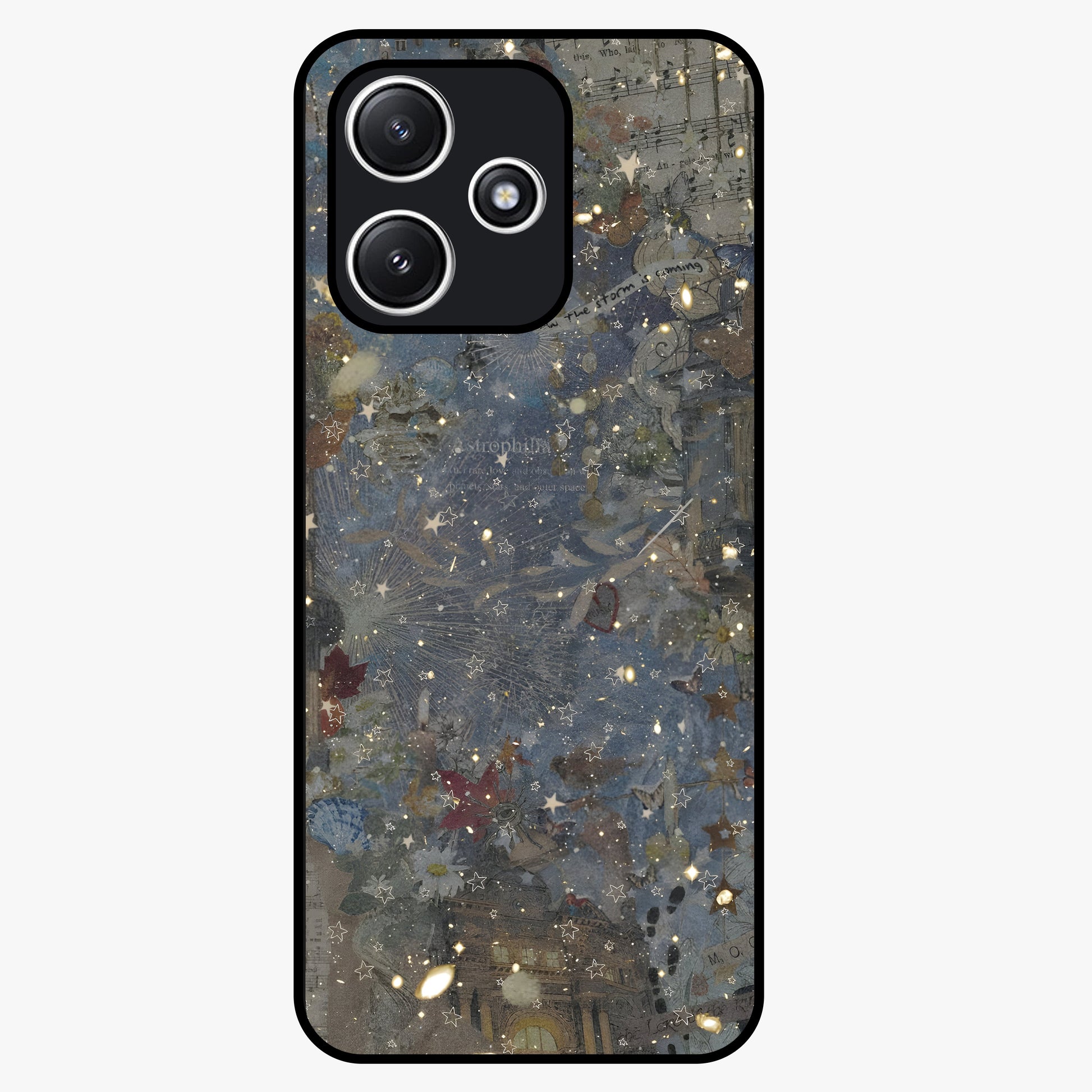 Aesthetic Astrolophia Glass Case showing flat back view with dreamy aesthetic design and glossy glass finish.