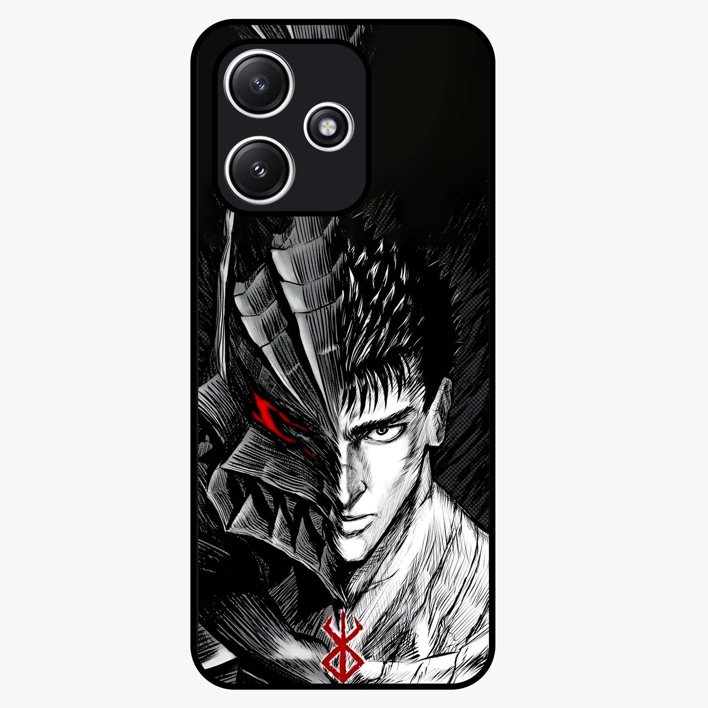 Berserker Blood Oath Glass Case showing flat back view with fierce warrior inspired artwork and glossy glass finish.
