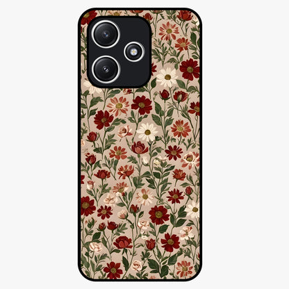 Biege Flower With Leaf Glass Case showing flat back view with soft beige floral artwork and glossy glass finish.
