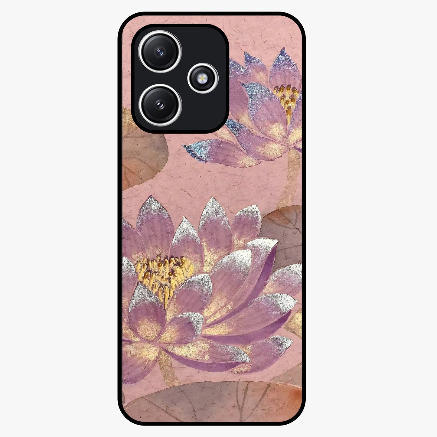 Blossom Mist Lotus Glass Case showing flat back view with serene lotus blossom artwork and glossy glass finish.