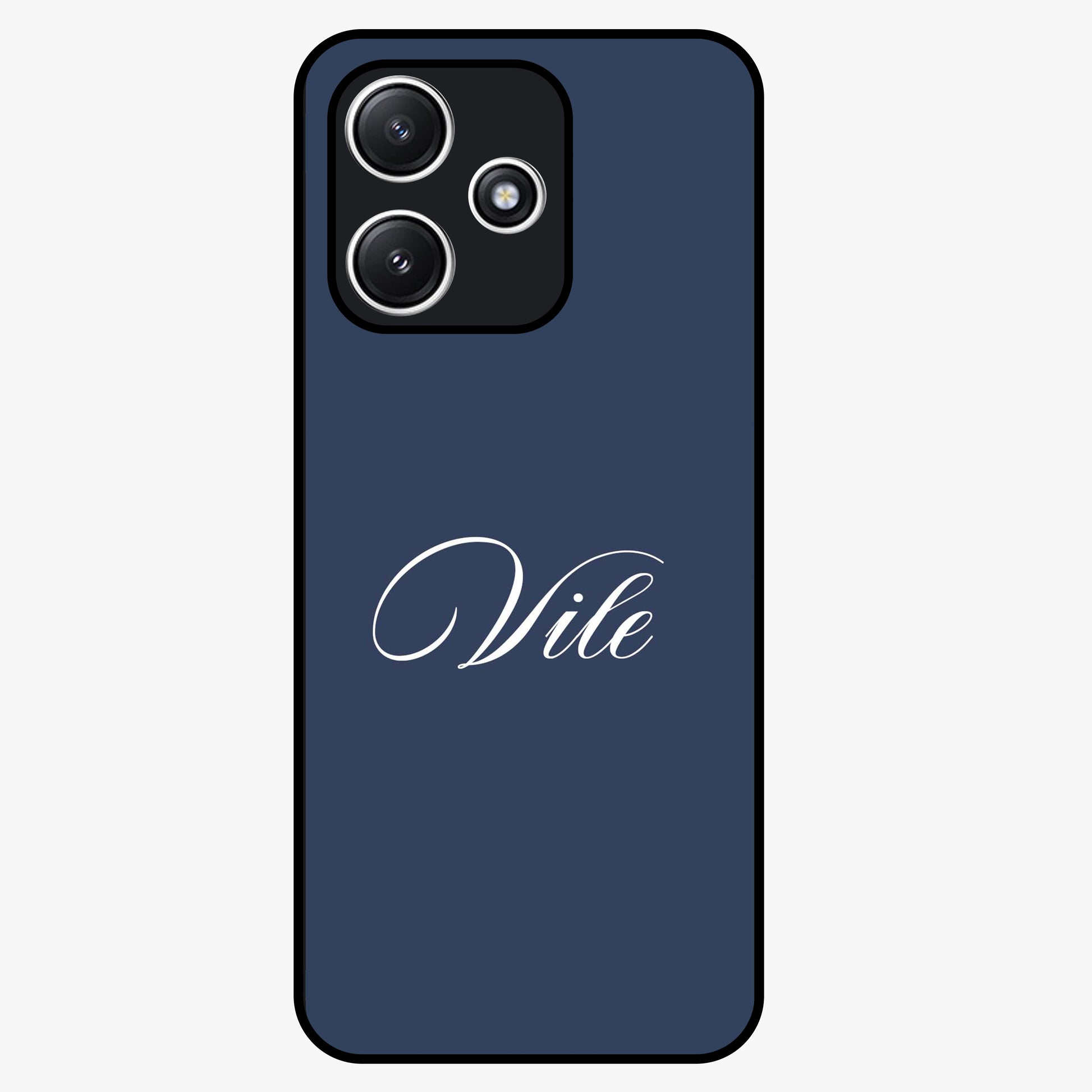 Blue Background Personalized Custom Name Glass Case showing flat back view with minimal blue background and custom name design.