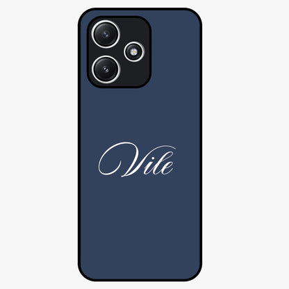 Blue Background Personalized Custom Name Glass Case showing flat back view with minimal blue background and custom name design.