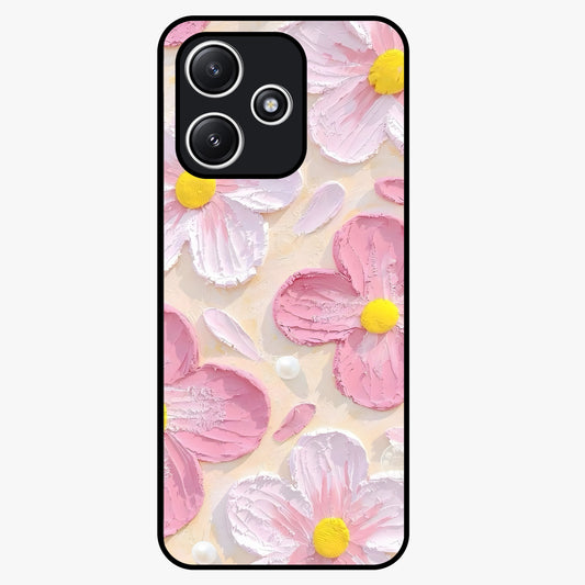 Blush Bloom Texture Glass Case showing flat back view with soft blush floral texture artwork and glossy glass finish.