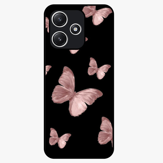 Butterfly Pattern Glass Case showing flat back view with elegant butterfly pattern artwork and glossy glass finish.