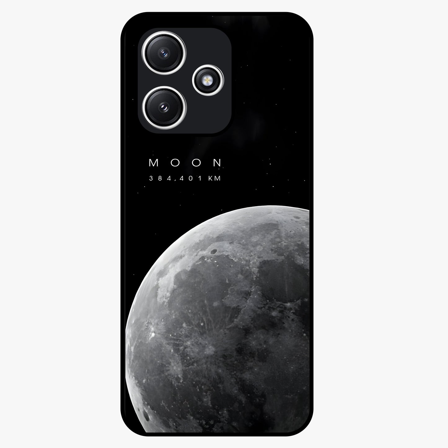 Cosmic Moon Glow Glass Case showing flat back view with glowing moon artwork and glossy glass finish.