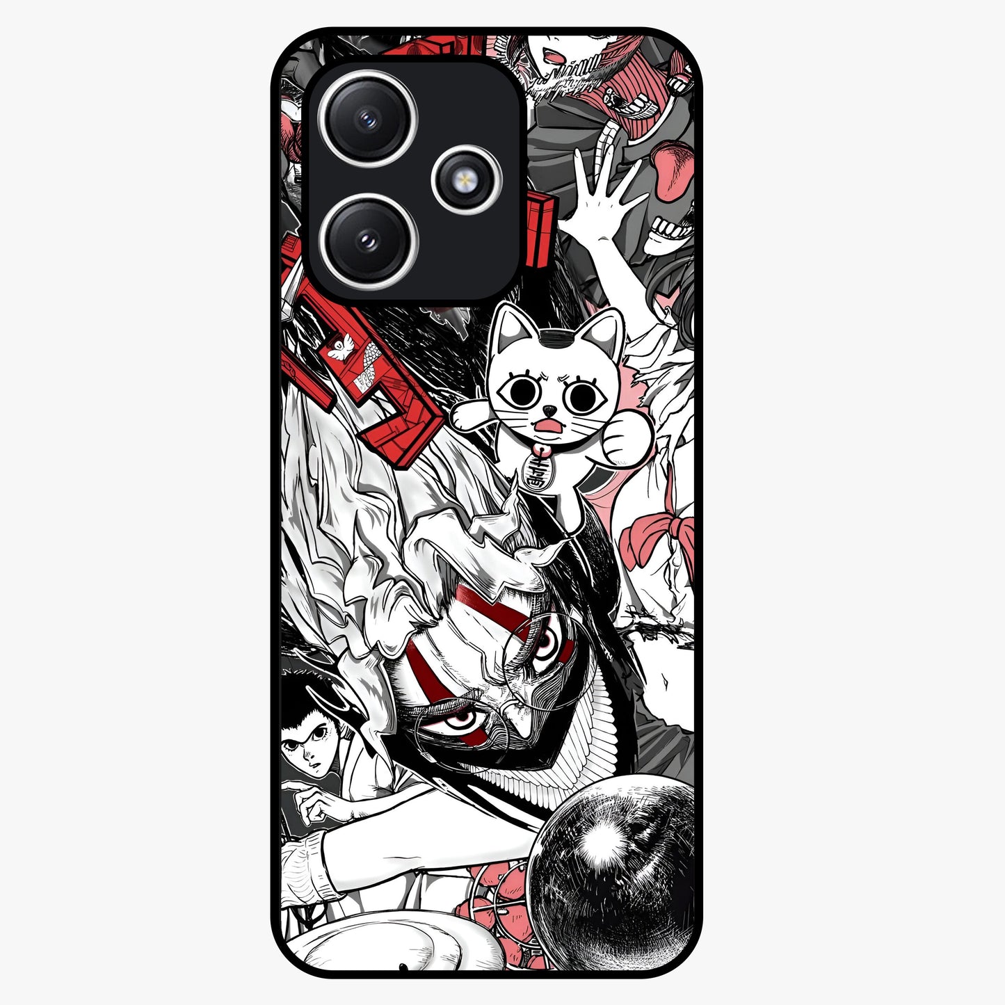 Crimson Chaos Panel Glass Case showing flat back view with bold crimson abstract artwork and glossy glass finish.