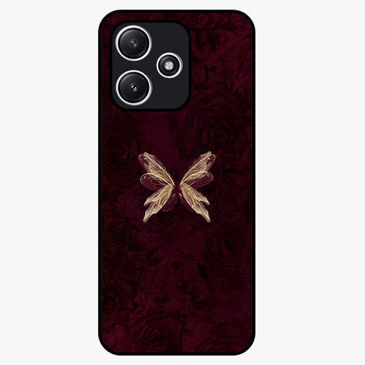 Crimson Fade Butterfly Glass Case showing flat back view with fading butterfly artwork and glossy glass finish.
