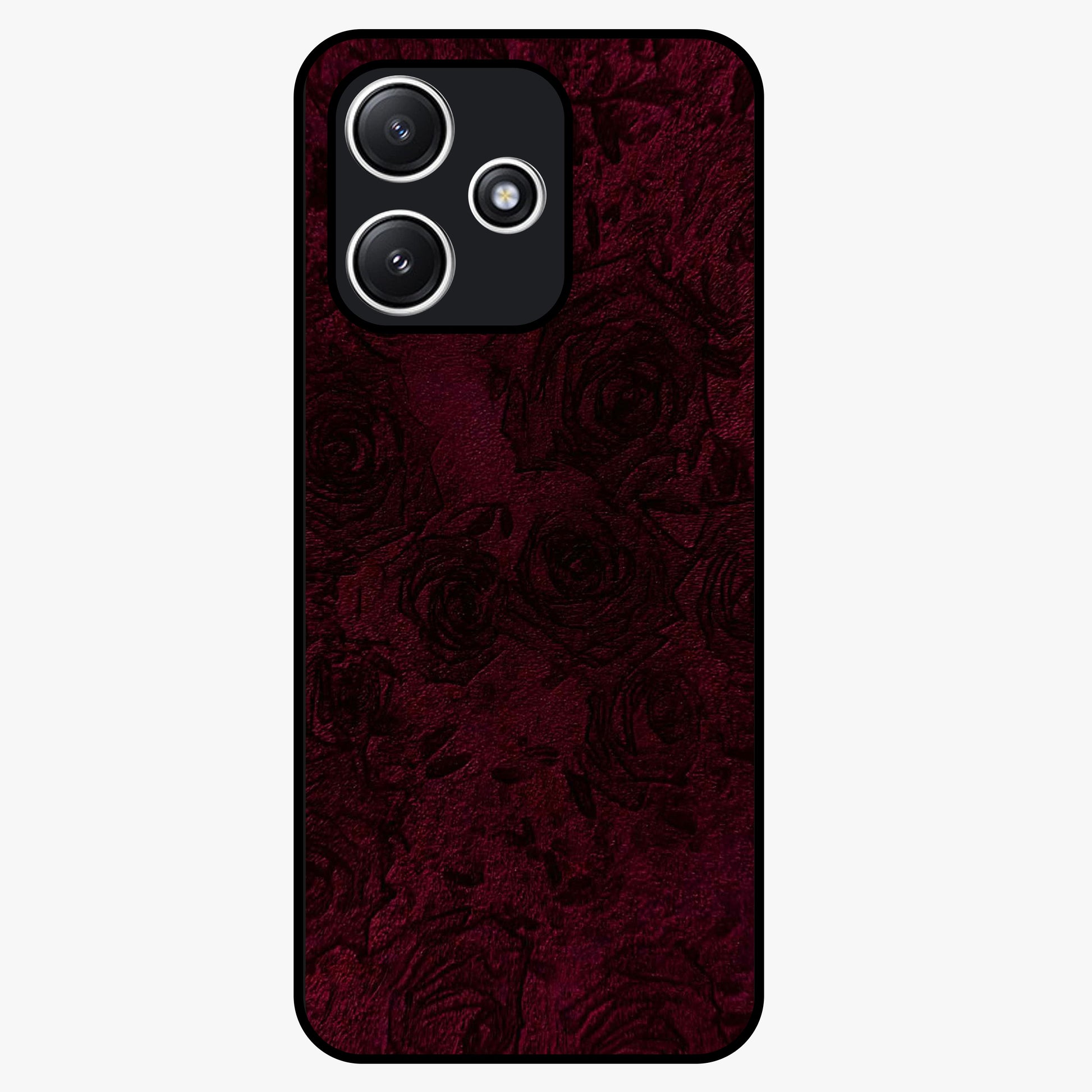 Crimson Fade Flow Glass Case showing flat back view with flowing crimson gradient artwork and glossy glass finish.