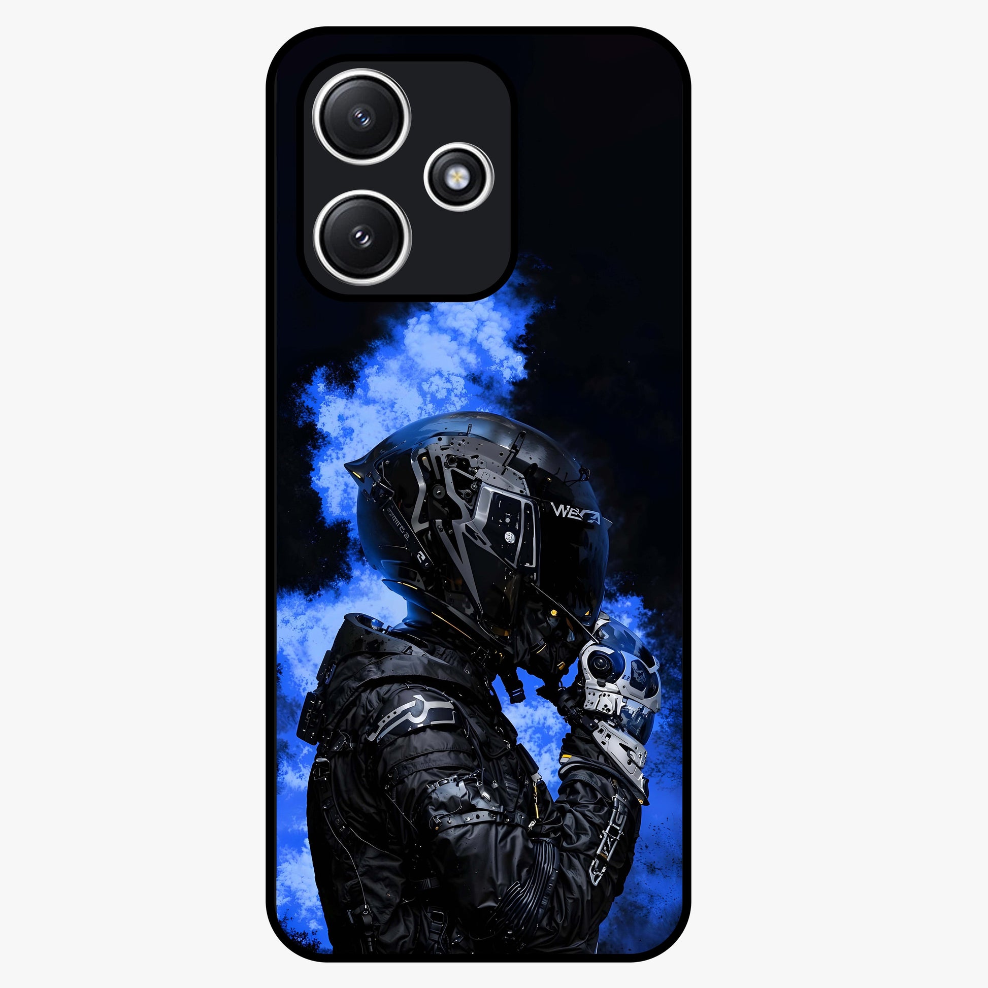 Cyber Sentinel Protocol Glass Case showing flat back view with futuristic cyber themed artwork and glossy glass finish.