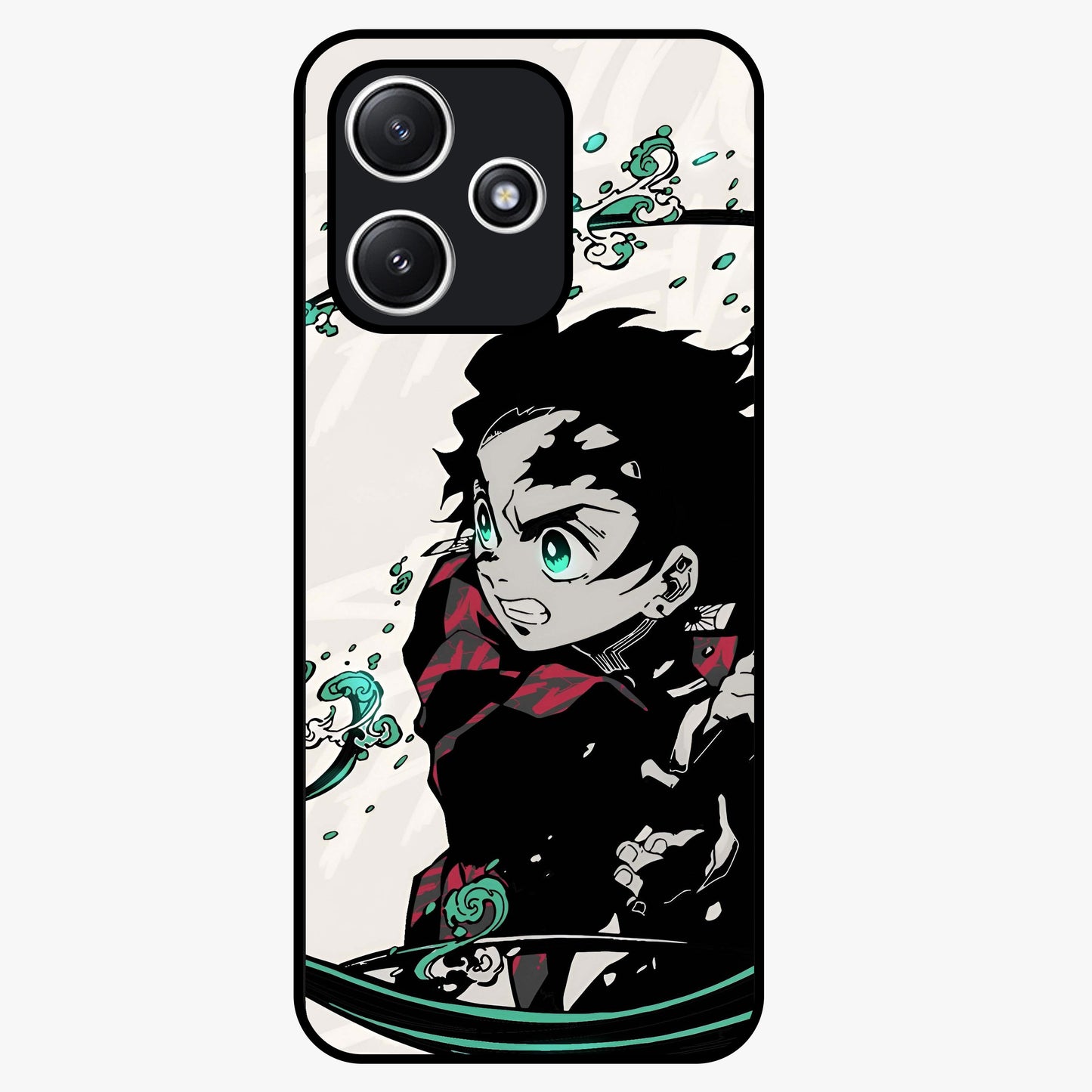 Demon Slayer Glass Case showing flat back view with bold anime inspired artwork and glossy glass finish.