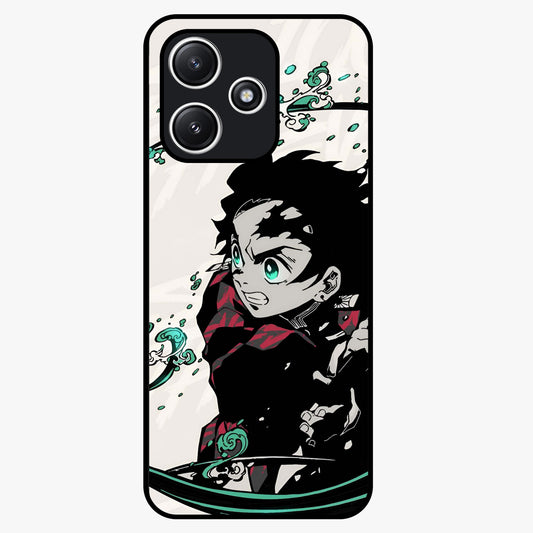 Demon Slayer Glass Case showing flat back view with bold anime inspired artwork and glossy glass finish.