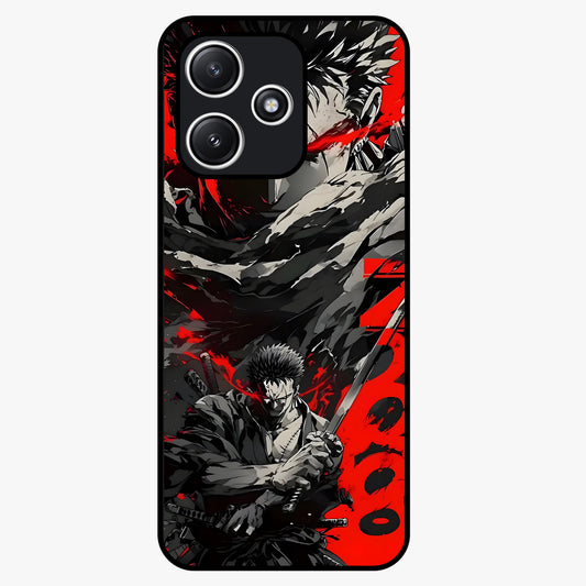 Demon Sword Resolve Glass Case showing flat back view with fierce sword warrior artwork and glossy glass finish.
