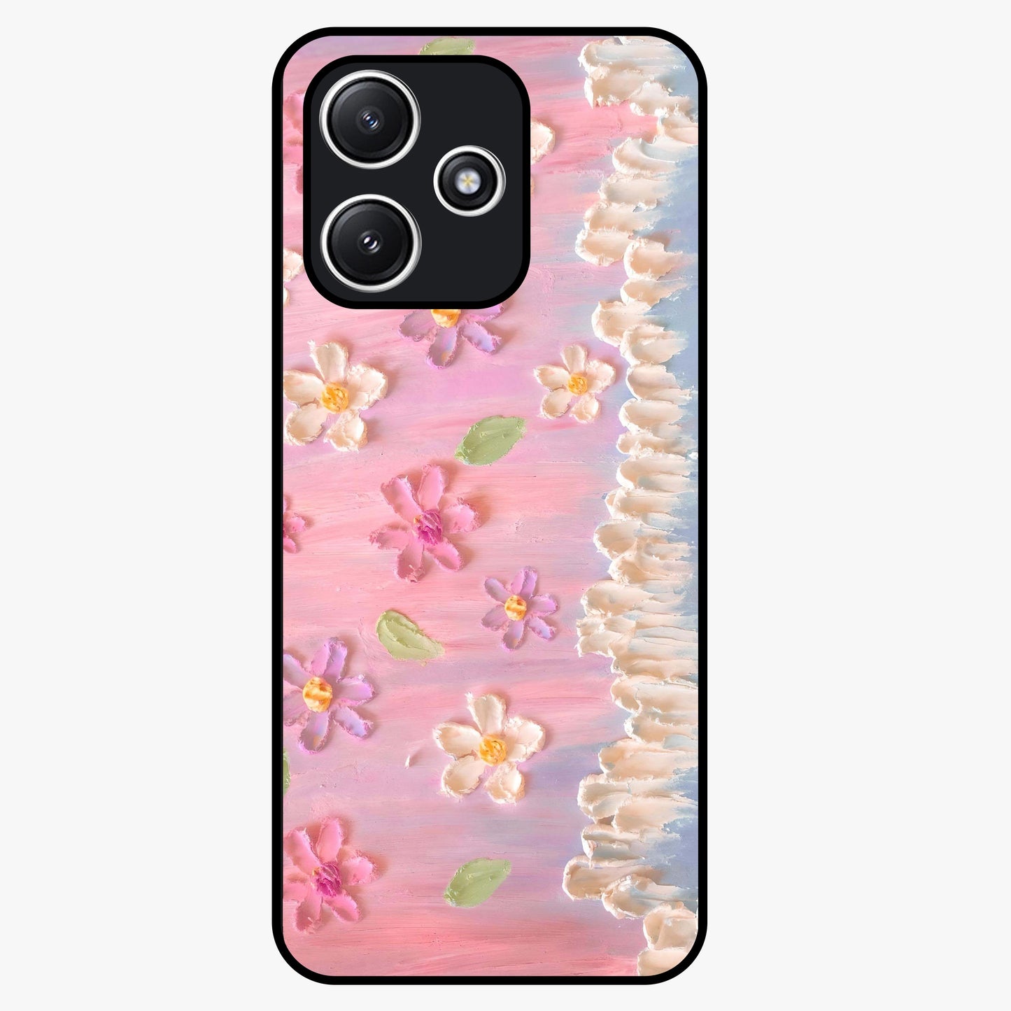 Dreamy Painted Garden Glass Case showing flat back view with artistic painted floral garden artwork and glossy glass finish.
