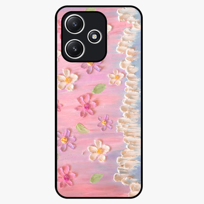 Dreamy Painted Garden Glass Case showing flat back view with artistic painted floral garden artwork and glossy glass finish.