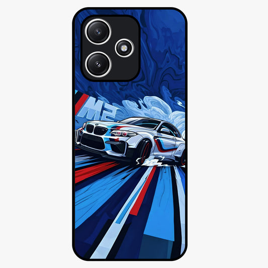 Drift Power Rush Glass Case showing flat back view with dynamic racing inspired artwork and glossy glass finish.