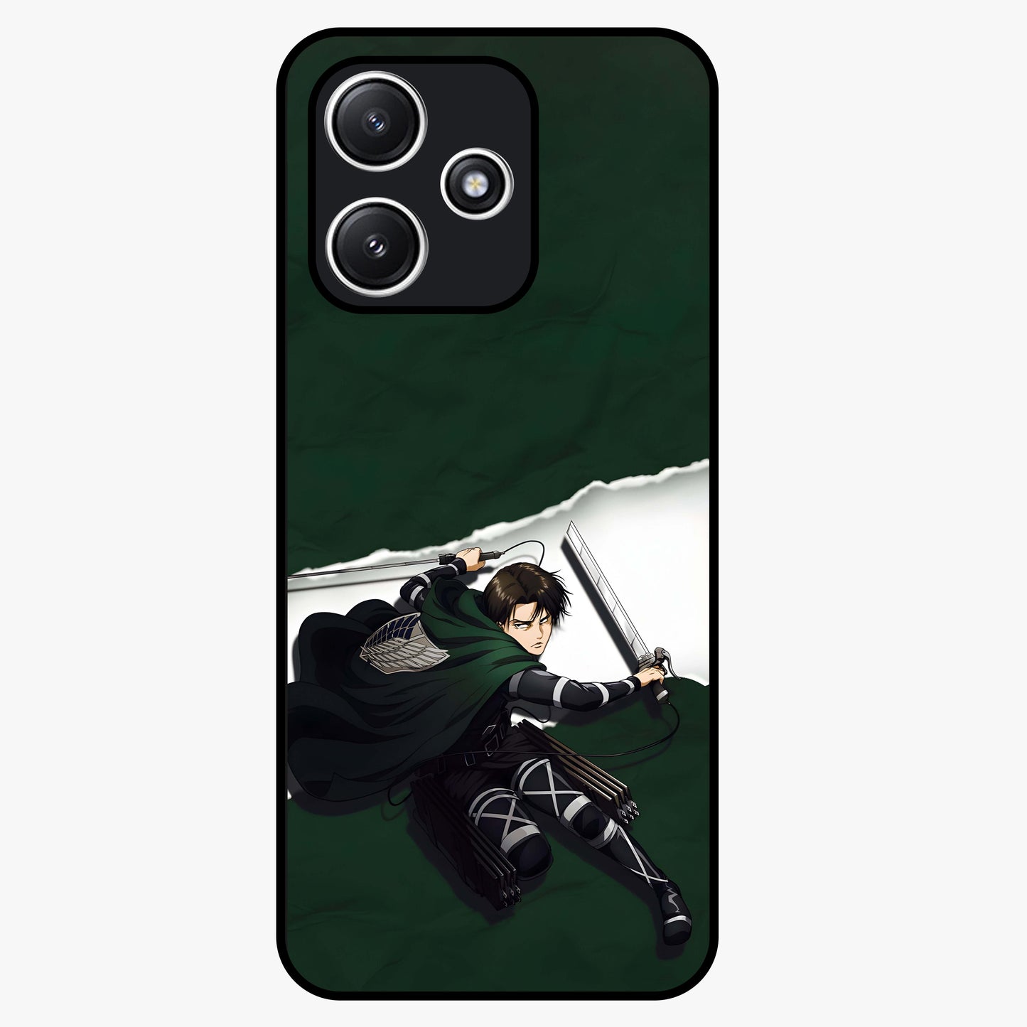 Emerald War Vanguard Glass Case showing flat back view with powerful warrior themed artwork and glossy glass finish.