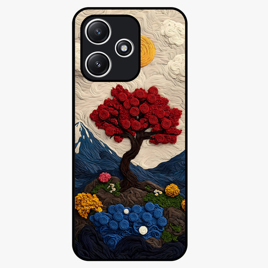 Eternal Nature Tapestry Glass Case showing flat back view with intricate nature tapestry artwork and glossy glass finish.