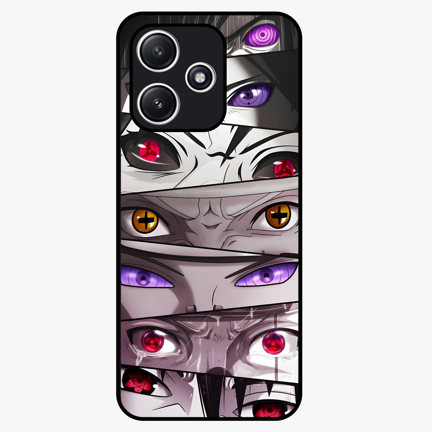 Eyes of Destiny Glass Case showing flat back view with striking eye themed artwork and glossy glass finish.