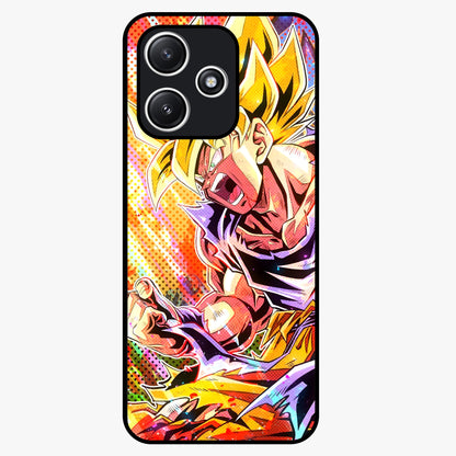 Firing Goku Glass Case showing flat back view with powerful anime inspired artwork and glossy glass finish.