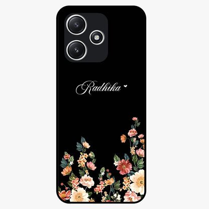 Floral Design With a Custom Personalized Name Glass Case showing flat back view with floral artwork and personalized name design.