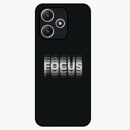 Focus Mode On Glass Case showing flat back view with bold motivational typography design and glossy glass finish.