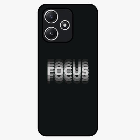 Focus Mode On Glass Case showing flat back view with bold motivational typography design and glossy glass finish.