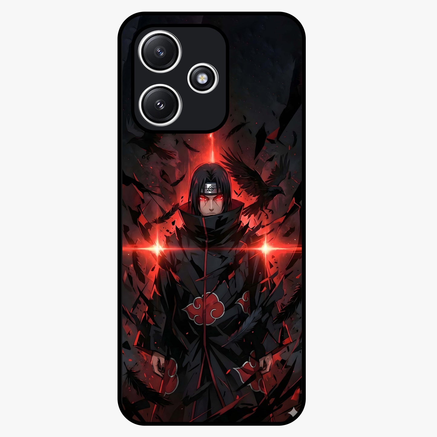 Focused Blade Discipline Glass Case showing flat back view with warrior sword themed artwork and glossy glass finish.