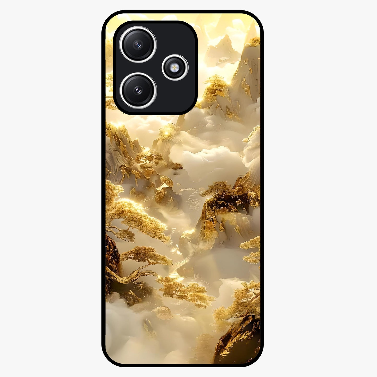 Gates Of Illumination Glass Case showing flat back view with mystical illuminated gate artwork and glossy glass finish.