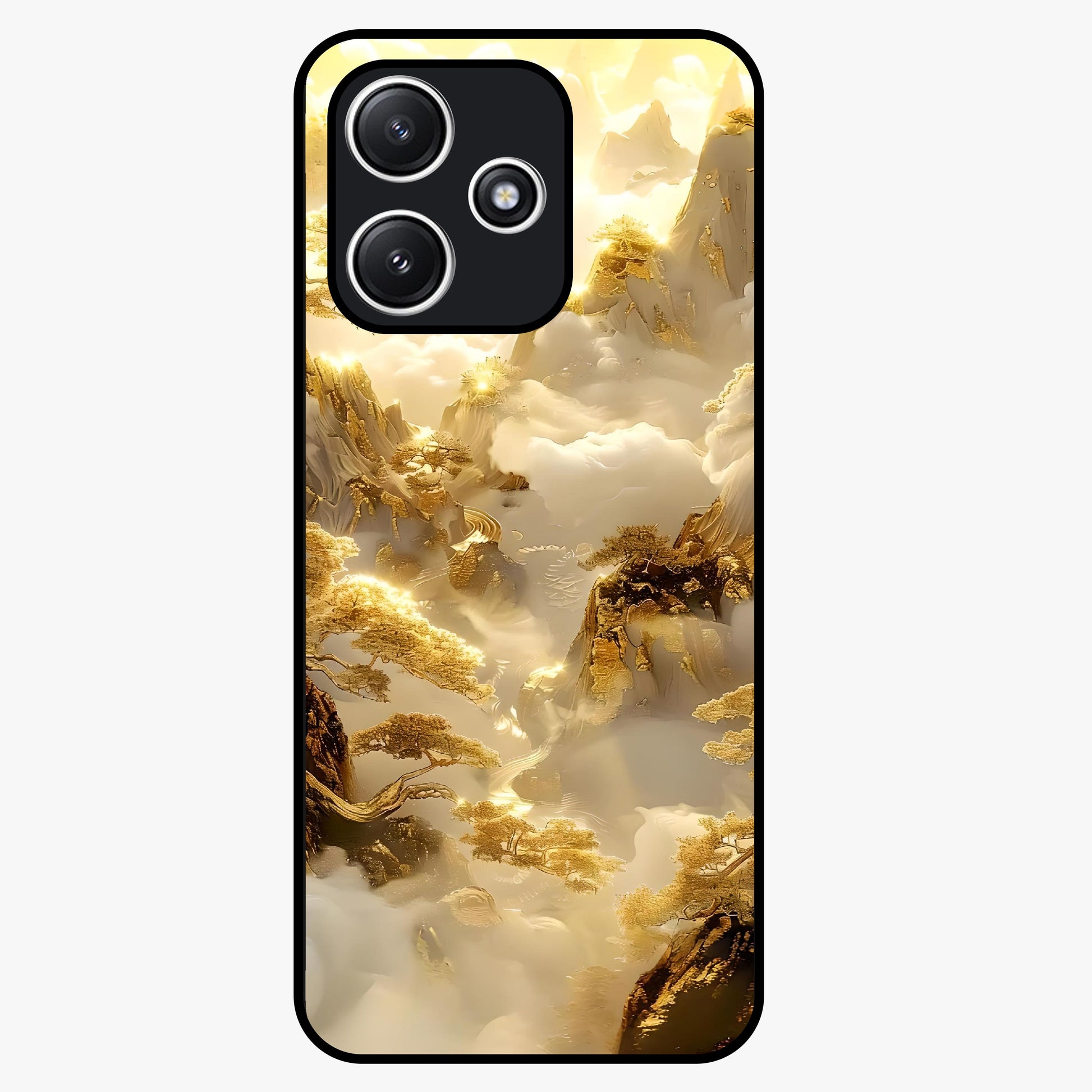 Gates Of Illumination Glass Case showing flat back view with mystical illuminated gate artwork and glossy glass finish.