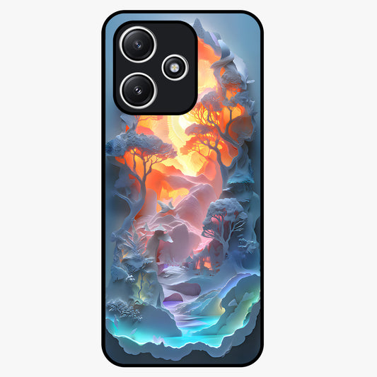 Glow Forest Portal Glass Case showing flat back view with glowing forest portal artwork and glossy glass finish.