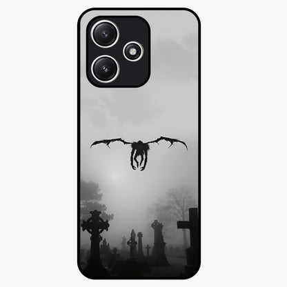 Graveyard Shadow Descent Glass Case showing flat back view with dark graveyard themed artwork and glossy glass finish.