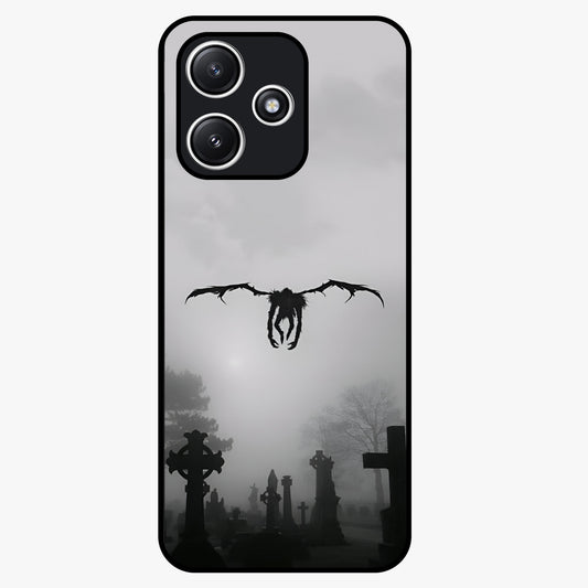 Graveyard Shadow Descent Glass Case showing flat back view with dark graveyard themed artwork and glossy glass finish.