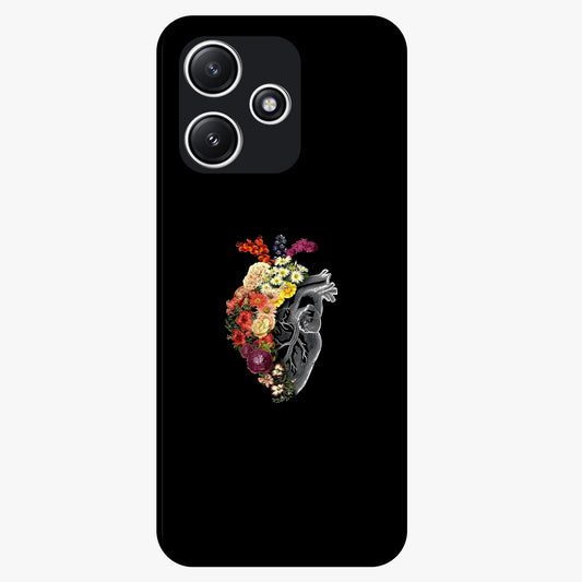 Heart With Flowers Glass Case showing flat back view with heart shaped floral artwork and glossy glass finish.