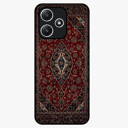 Heritage Carpet Royale Glass Case showing flat back view with ornate Persian carpet inspired pattern and glossy glass finish.