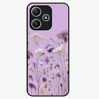Lavender Blossom Dream Glass Case showing flat back view with soft lavender floral artwork and glossy glass finish.