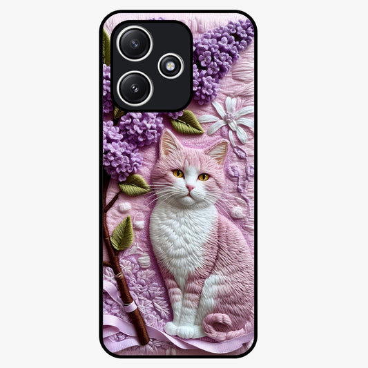 Lavender Cat Whimsy Glass Case showing flat back view with cute lavender cat artwork and glossy glass finish.