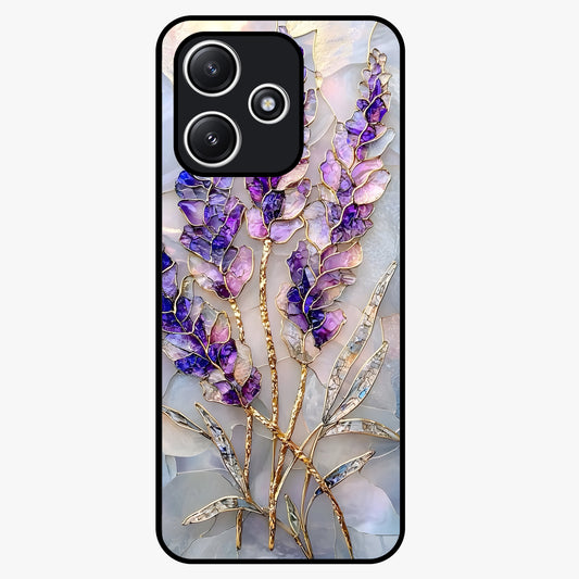 Lavender Dream Glow Glass Case showing flat back view with glowing lavender aesthetic artwork and glossy glass finish.