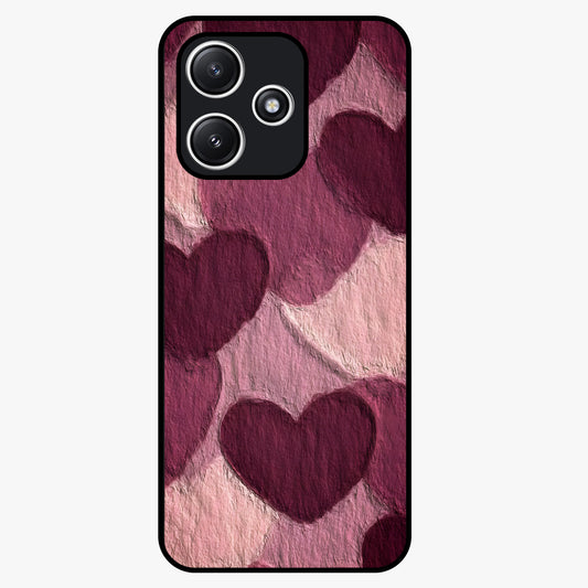 Layered Paper Hearts Glass Case showing flat back view with layered paper heart artwork and glossy glass finish.