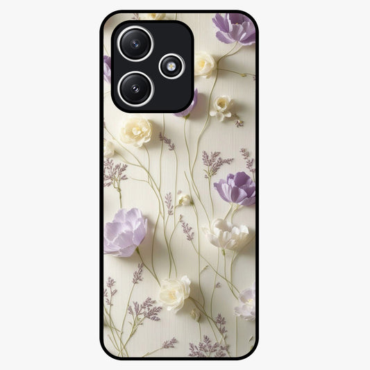 Lilac Breeze Harmony Glass Case showing flat back view with soft lilac themed artwork and glossy glass finish.