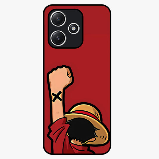 Luffy X Spirit Glass Case showing flat back view with bold anime character artwork and glossy glass finish.