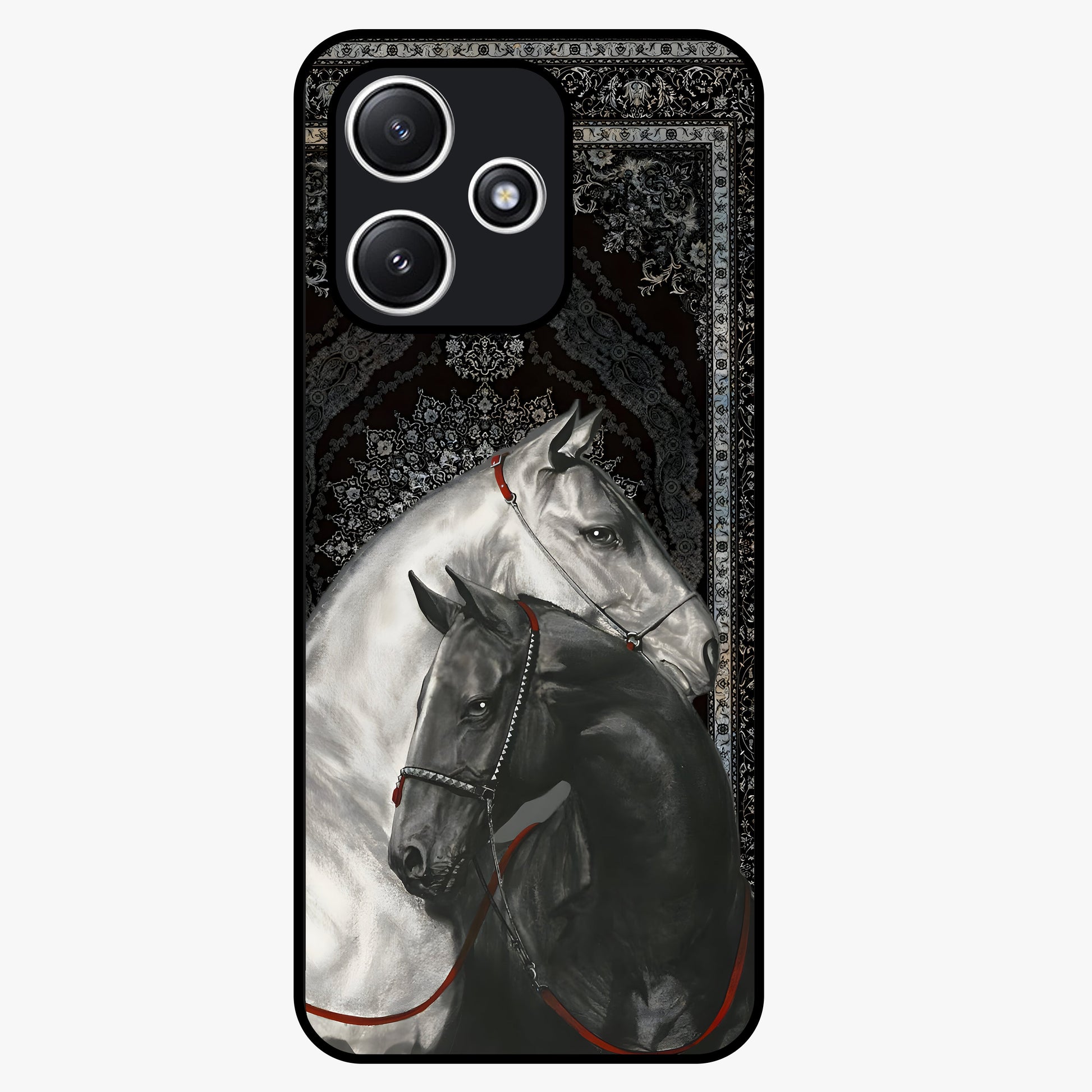 Majestic Ride Legacy Glass Case showing flat back view with powerful automotive inspired artwork and glossy glass finish.