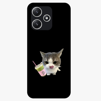 Matcha Cat Style Glass Case showing flat back view with cute matcha themed cat artwork and glossy glass finish.