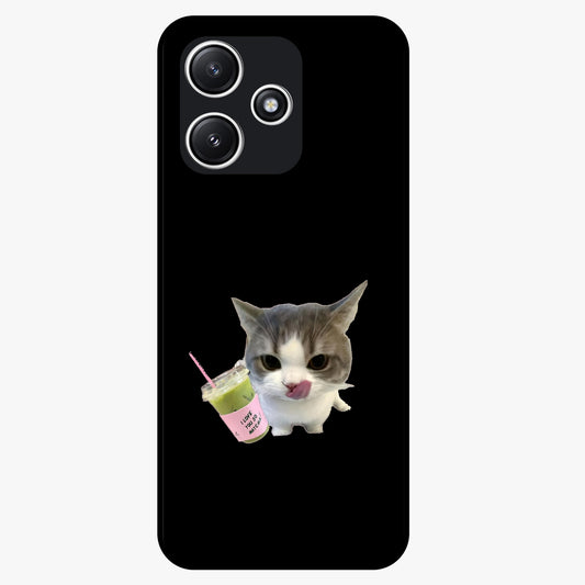 Matcha Cat Style Glass Case showing flat back view with cute matcha themed cat artwork and glossy glass finish.