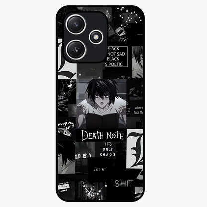 Midnight Chaos Mind Glass Case showing flat back view with abstract dark themed artwork and glossy glass finish.