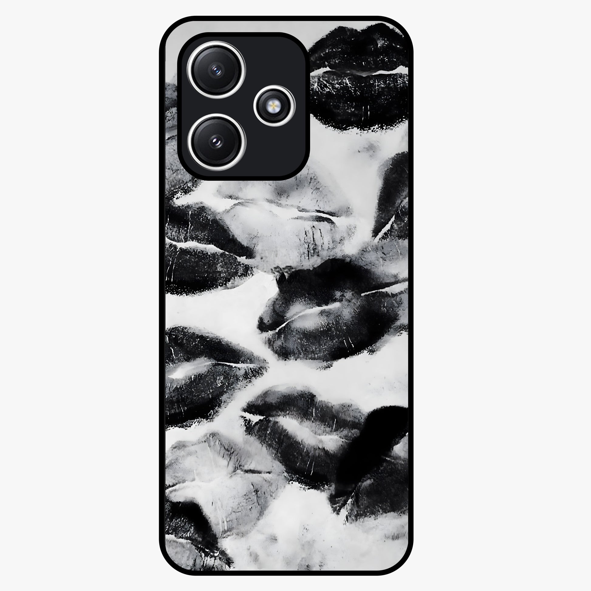 Midnight Kiss Marks Glass Case showing flat back view with lipstick kiss mark artwork and glossy glass finish.