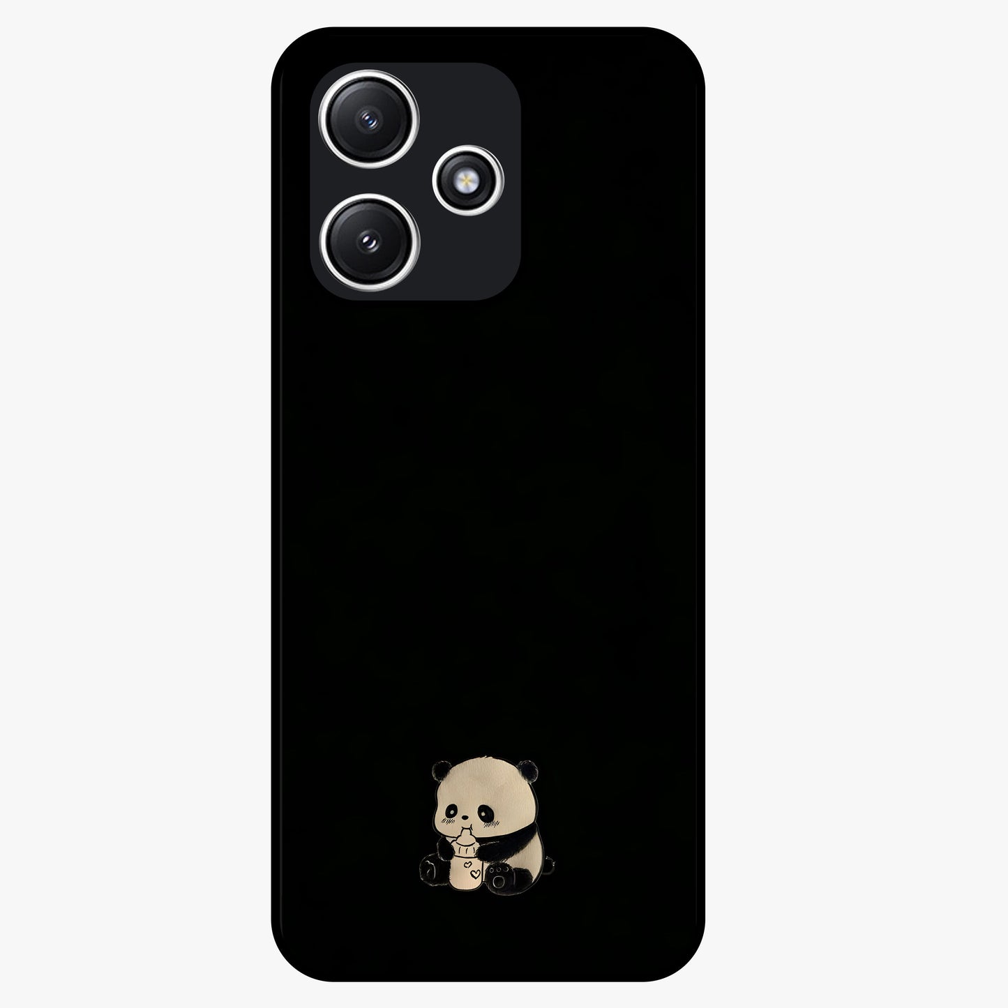 Midnight Panda Love Glass Case showing flat back view with cute panda themed artwork and glossy glass finish.