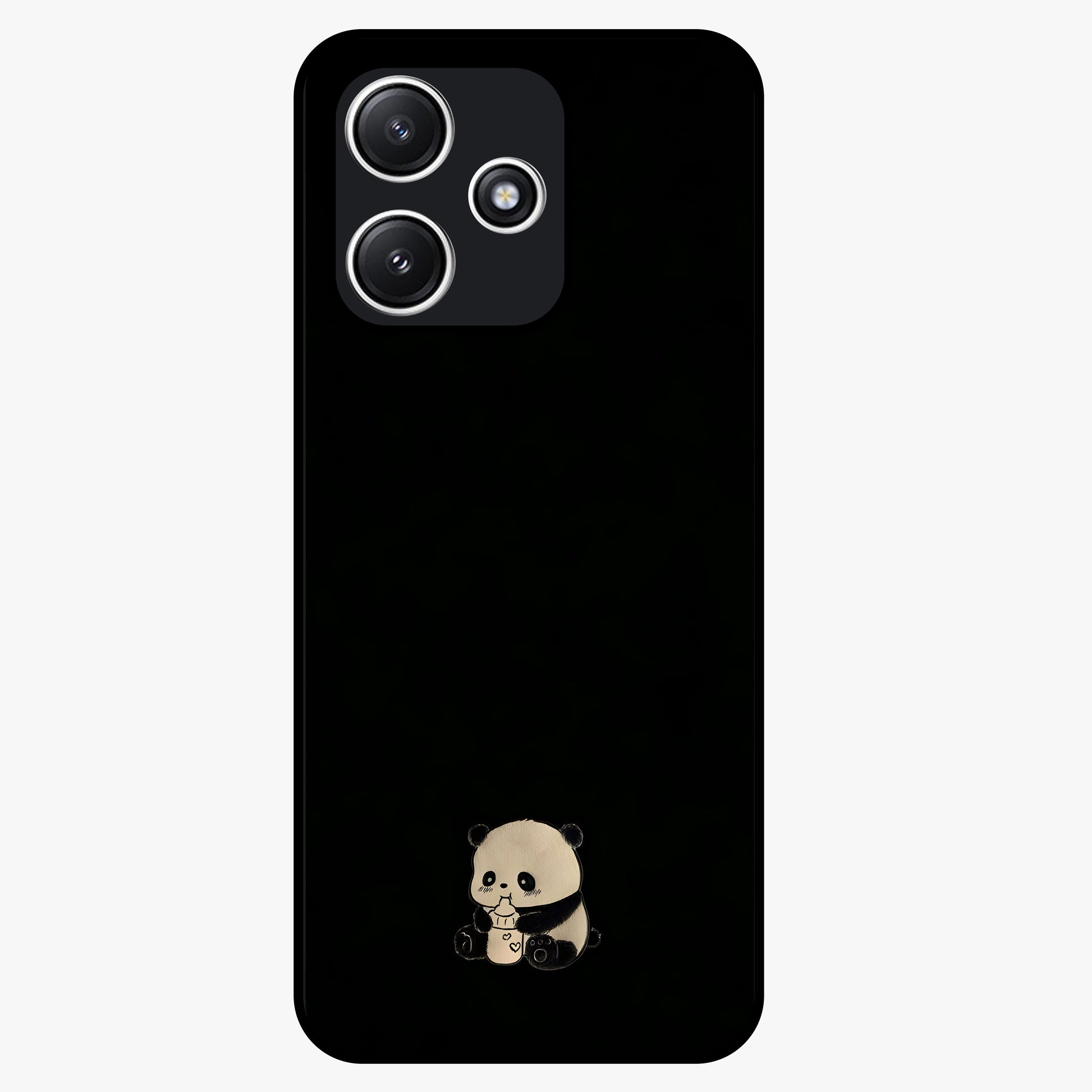 Midnight Panda Love Glass Case showing flat back view with cute panda themed artwork and glossy glass finish.