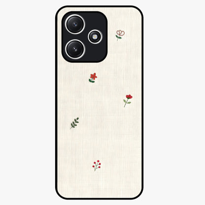 Minimal Petal Whispers Glass Case showing flat back view with soft minimal floral artwork and glossy glass finish.