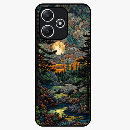 Moonlight Forest Dream Glass Case showing flat back view with mystical forest moonlight artwork and glossy glass finish.