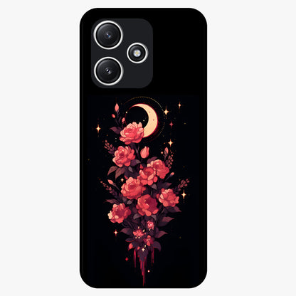 Moonlit Floral Elegance Glass Case showing flat back view with elegant floral artwork under moonlit tones and glossy glass finish.